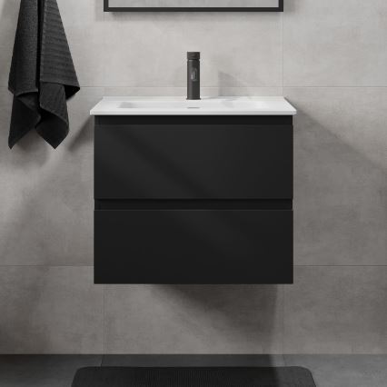 Badezimmerschrank mit Waschbecken KENWOOD, 61 x 52 x 47 cm, schwarz/weiß