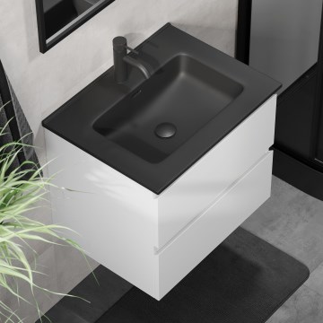 Badezimmerschrank mit Waschbecken KENWOOD 61x52x45 cm weiß/schwarz