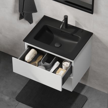 Badezimmerschrank mit Waschbecken KENWOOD 61x52x45 cm weiß/schwarz