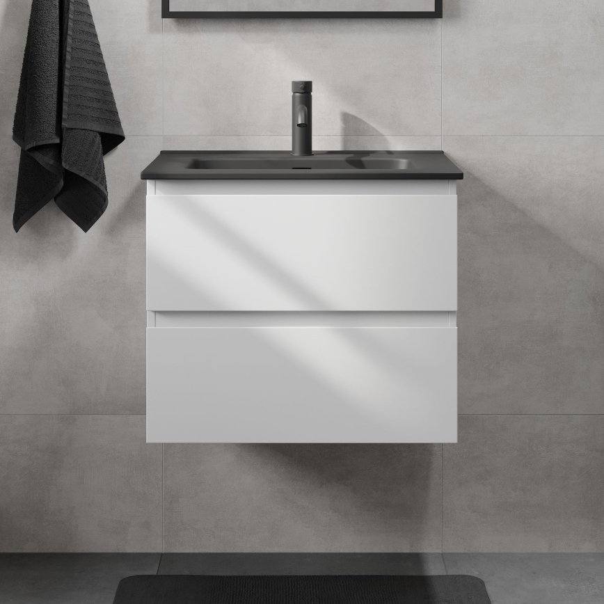 Badezimmerschrank mit Waschbecken KENWOOD 61x52x45 cm weiß/schwarz