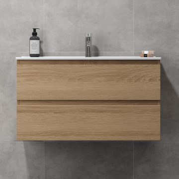 Badezimmerschrank mit Waschbecken KENWOOD, 91x50x45 cm, Eiche