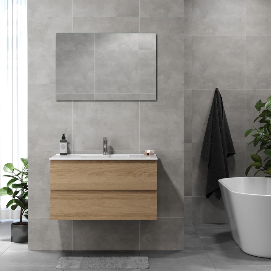 Badezimmerschrank mit Waschbecken KENWOOD 91x50x45 cm Eiche