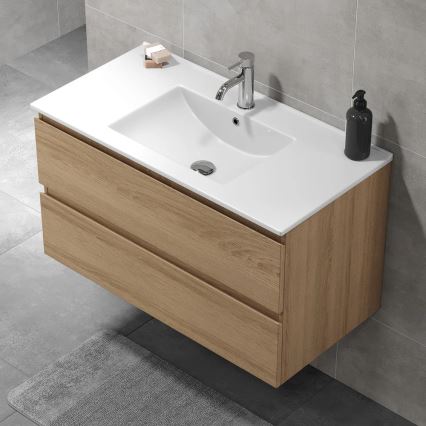 Badezimmerschrank mit Waschbecken KENWOOD 91x50x45 cm Eiche
