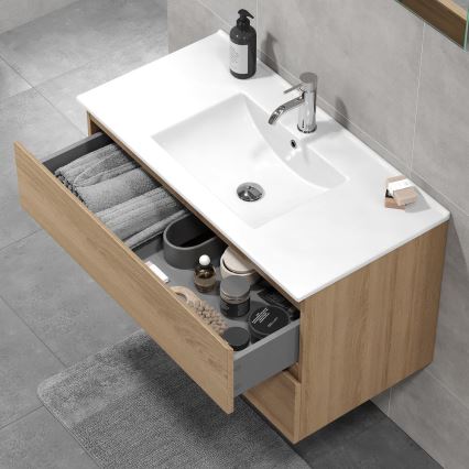 Badezimmerschrank mit Waschbecken KENWOOD 91x50x45 cm Eiche