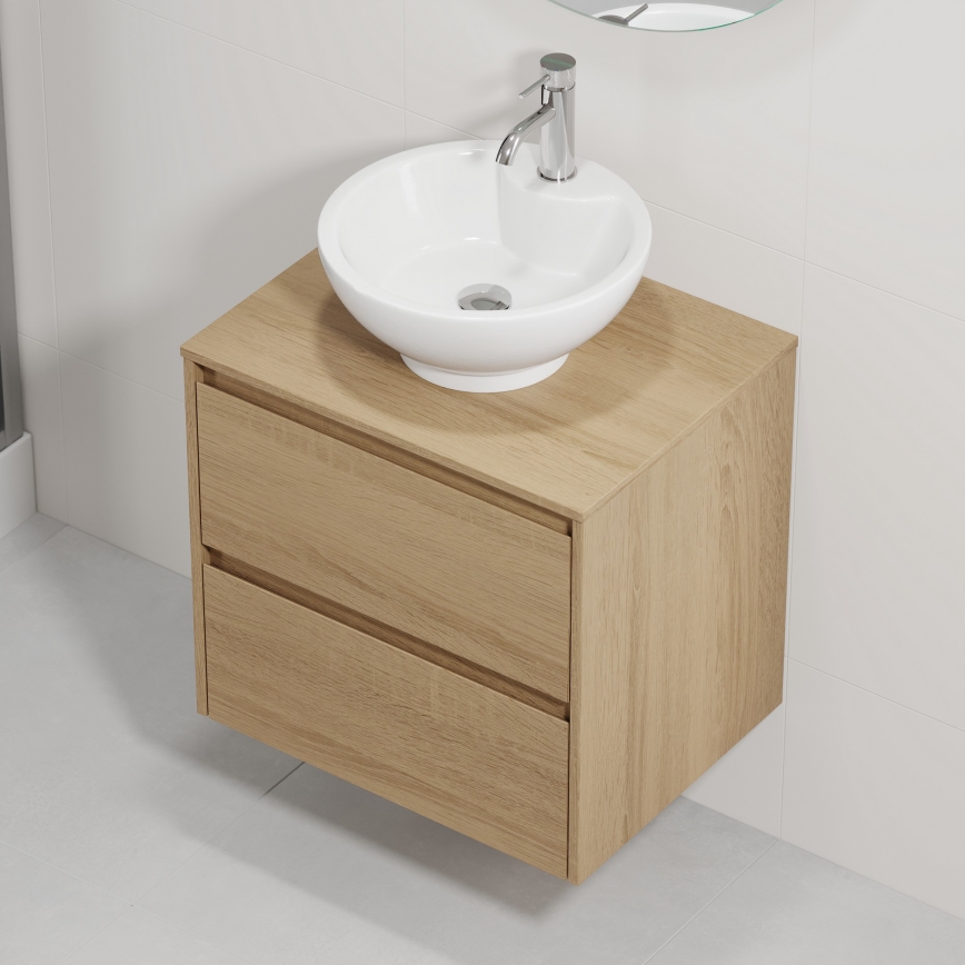 Badezimmerschrank mit Waschbecken TRONDHEIM/DRAMMEN 60x57x46 cm Eiche/weiß