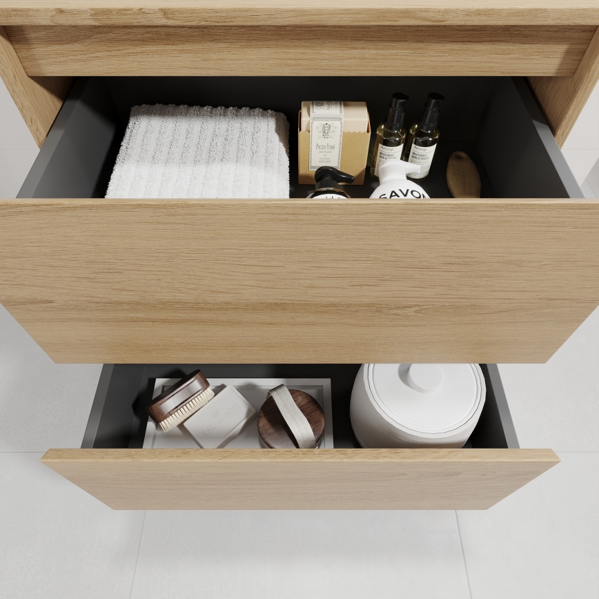 Badezimmerschrank mit Waschbecken TRONDHEIM/DRAMMEN 60x57x46 cm Eiche/weiß