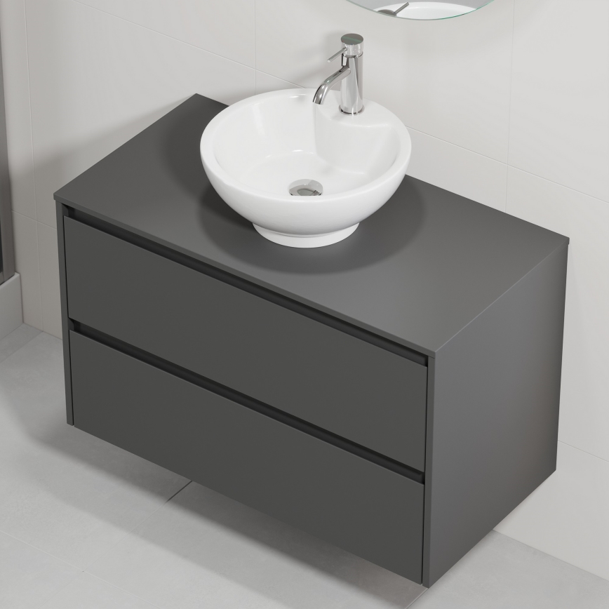 Badezimmerschrank mit Waschbecken TRONDHEIM/DRAMMEN 90x57x46 cm Anthrazit/Weiß