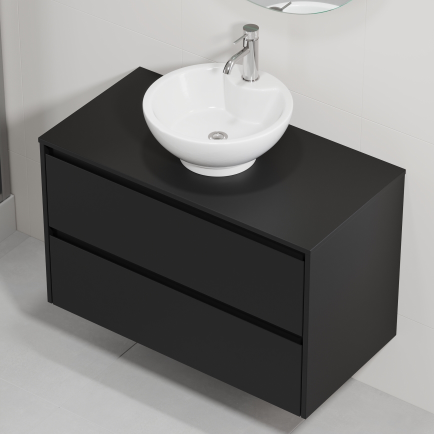 Badezimmerschrank mit Waschbecken TRONDHEIM/DRAMMEN 90x57x46 cm schwarz/weiß