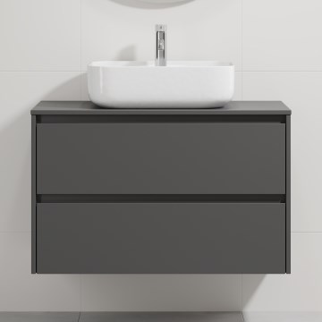Badezimmerschrank mit Waschbecken TRONDHEIM/KRISTIANSAND 90x57x46 cm anthrazit/weiß