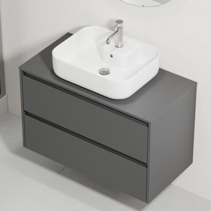 Badezimmerschrank mit Waschbecken TRONDHEIM/KRISTIANSAND 90x57x46 cm anthrazit/weiß