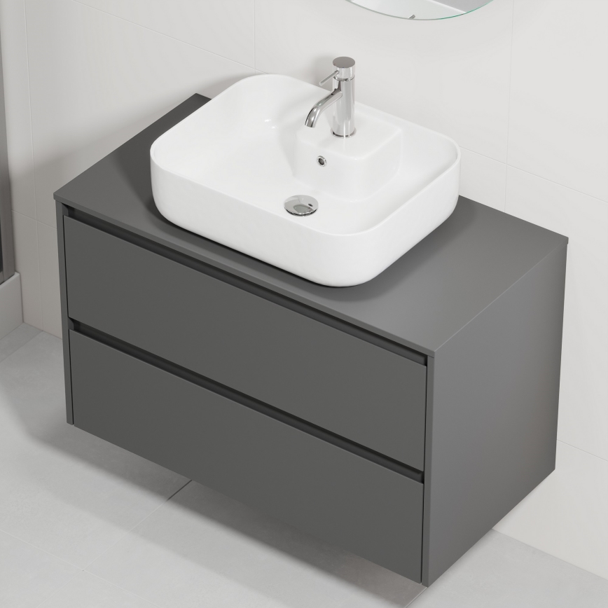 Badezimmerschrank mit Waschbecken TRONDHEIM/KRISTIANSAND 90x57x46 cm anthrazit/weiß