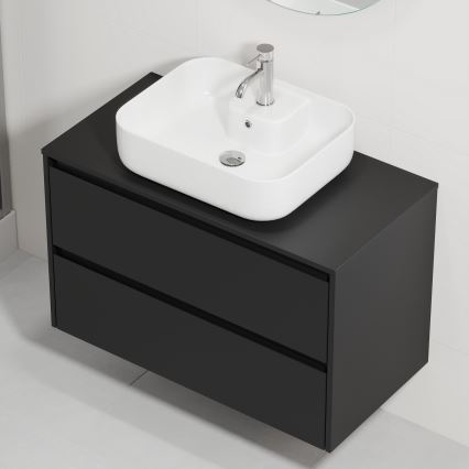 Badezimmerschrank mit Waschbecken TRONDHEIM/KRISTIANSAND 90x57x46 cm schwarz/weiß