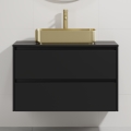 Badezimmerschrank mit Waschbecken TRONDHEIM/LJORDAL 90x57x46 cm schwarz/messing