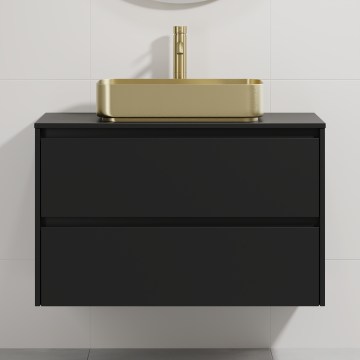 Badezimmerschrank mit Waschbecken TRONDHEIM/LJORDAL 90x57x46 cm schwarz/messing