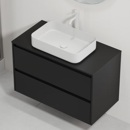 Badezimmerschrank mit Waschbecken TRONDHEIM/LJORDAL 90x57x46 cm schwarz/weiß