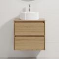 Badezimmerschrank mit Waschbecken TRONDHEIM/VIKEDAL, 60 × 57 × 46 cm, Eiche/Weiß