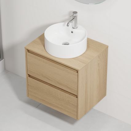 Badezimmerschrank mit Waschbecken TRONDHEIM/VIKEDAL, 60 × 57 × 46 cm, Eiche/Weiß