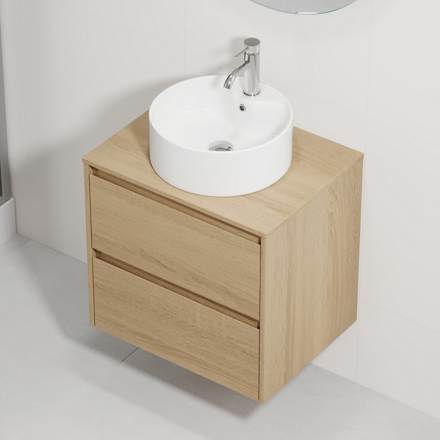 Badezimmerschrank mit Waschbecken TRONDHEIM/VIKEDAL, 60 × 57 × 46 cm, Eiche/Weiß