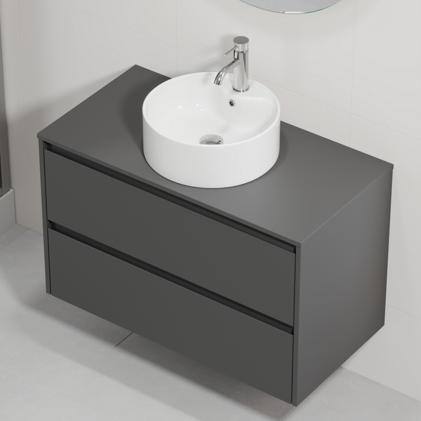 Badezimmerschrank mit Waschbecken TRONDHEIM/VIKEDAL 90x57x46 cm Anthrazit/Weiß