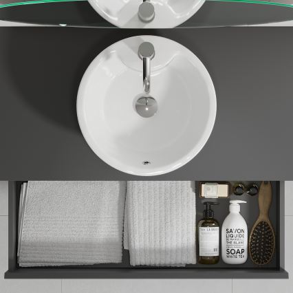Badezimmerschrank mit Waschbecken TRONDHEIM/VIKEDAL 90x57x46 cm Anthrazit/Weiß