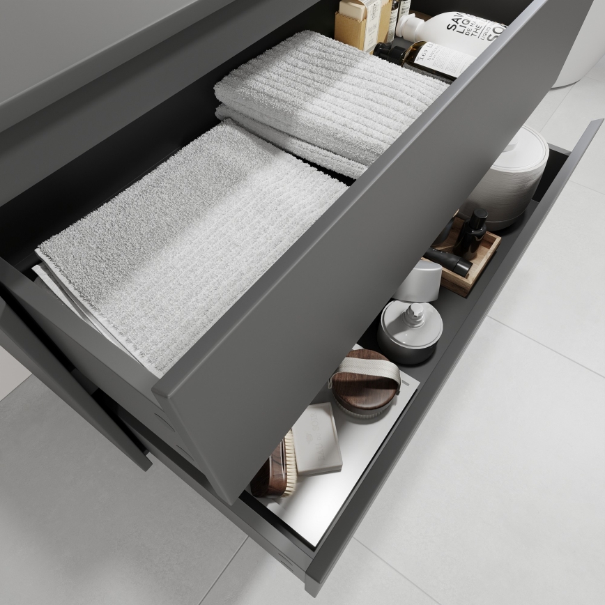 Badezimmerschrank mit Waschbecken TRONDHEIM/VIKEDAL 90x57x46 cm Anthrazit/Weiß