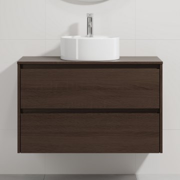 Badezimmerschrank mit Waschbecken TRONDHEIM/VIKEDAL 90x57x46 cm Nussbaum/Weiß