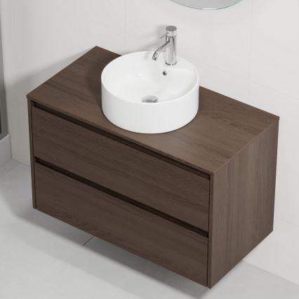Badezimmerschrank mit Waschbecken TRONDHEIM/VIKEDAL 90x57x46 cm Nussbaum/Weiß