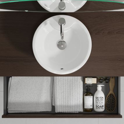 Badezimmerschrank mit Waschbecken TRONDHEIM/VIKEDAL 90x57x46 cm Nussbaum/Weiß