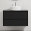 Badezimmerschrank mit Waschbecken TRONDHEIM/VIKEDAL 90x57x46 cm schwarz/weiß