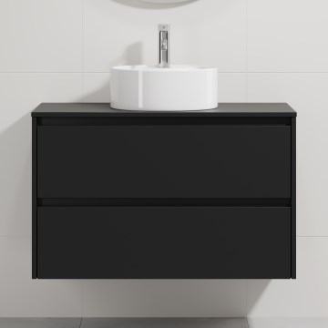 Badezimmerschrank mit Waschbecken TRONDHEIM/VIKEDAL 90x57x46 cm schwarz/weiß