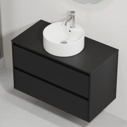 Badezimmerschrank mit Waschbecken TRONDHEIM/VIKEDAL 90x57x46 cm schwarz/weiß