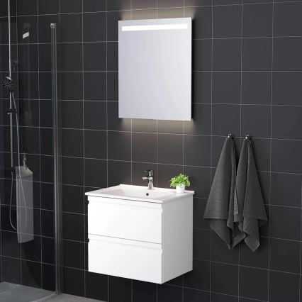 Badezimmerschrank mit Waschbecken VEDO + LED-Spiegel LED/10W/230V IP44 weiß
