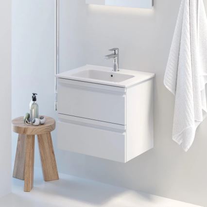 Badezimmerschrank mit Waschbecken VEDO + LED-Spiegel LED/10W/230V IP44 weiß