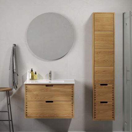 Badezimmerschrank mit Waschtisch GRIBSKOV 80 cm Beige/Eiche/Weiß