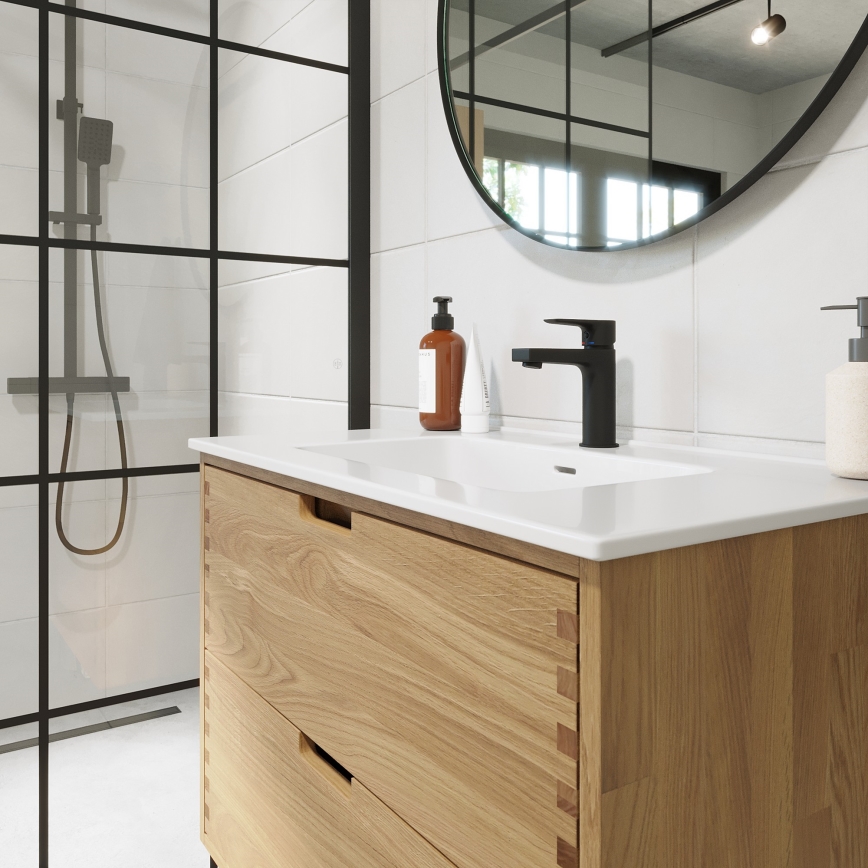 Badezimmerschrank mit Waschtisch GRIBSKOV 80 cm Beige/Eiche/Weiß