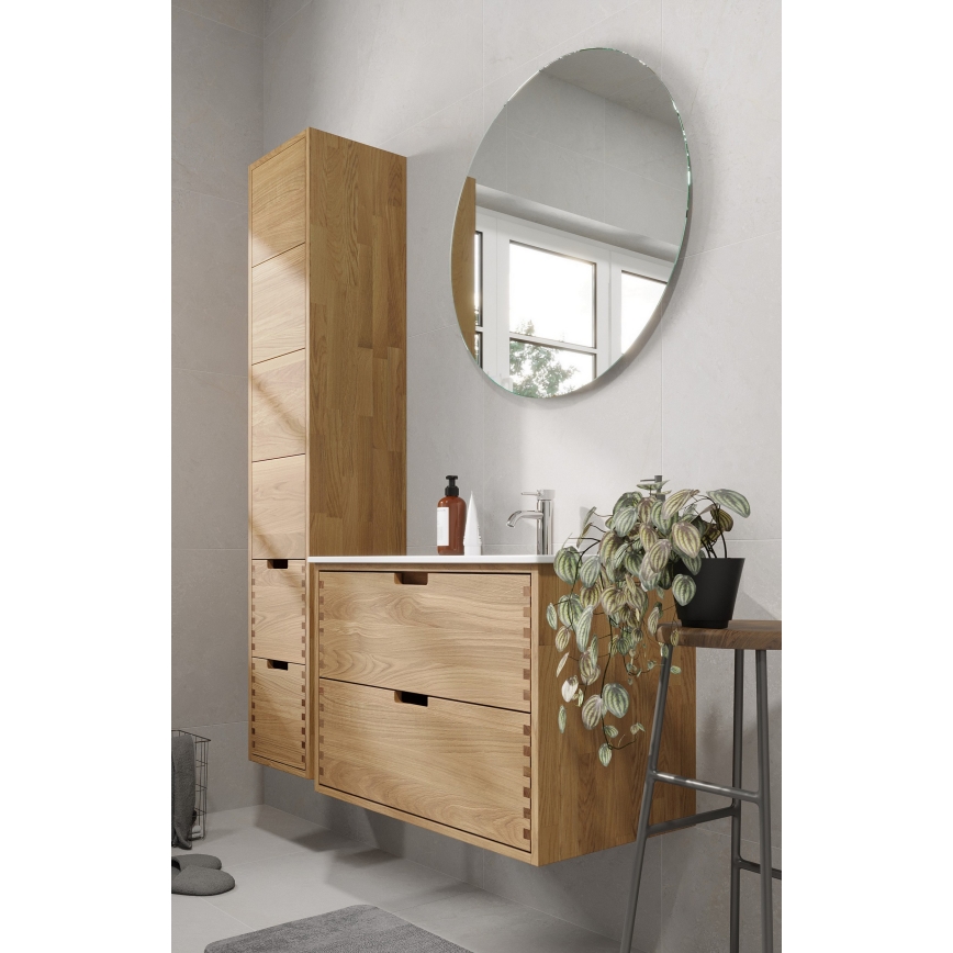 Badezimmerschrank mit Waschtisch GRIBSKOV 80 cm Beige/Eiche/Weiß