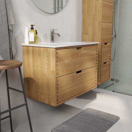 Badezimmerschrank mit Waschtisch GRIBSKOV 80 cm Beige/Eiche/Weiß