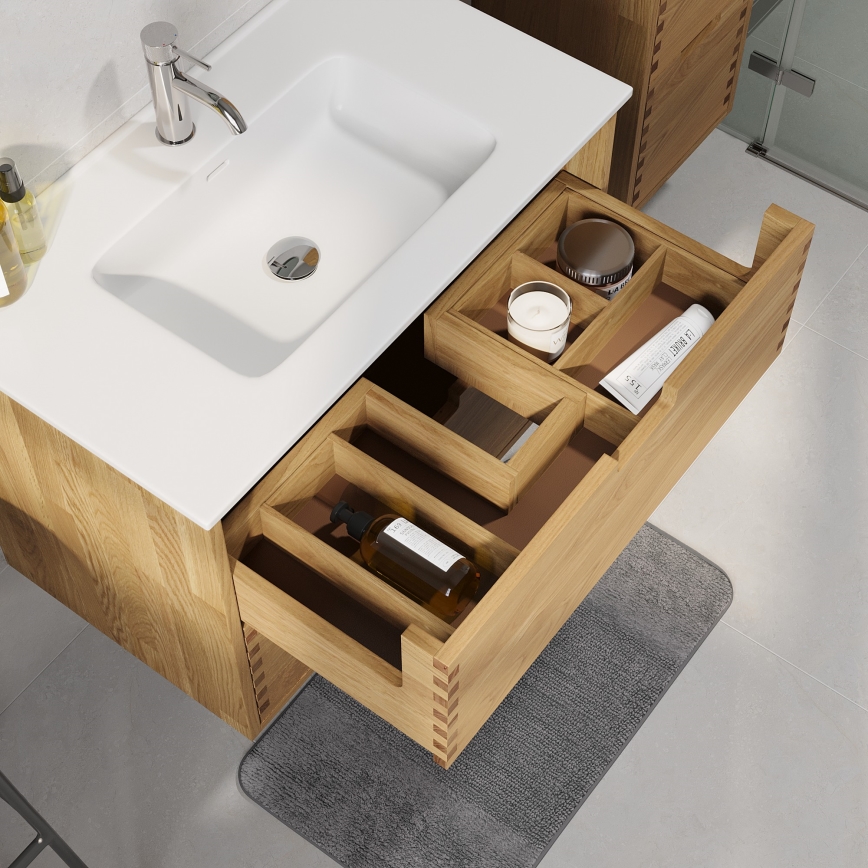 Badezimmerschrank mit Waschtisch GRIBSKOV 80 cm Beige/Eiche/Weiß