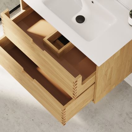 Badezimmerschrank mit Waschtisch GRIBSKOV 80 cm Beige/Eiche/Weiß