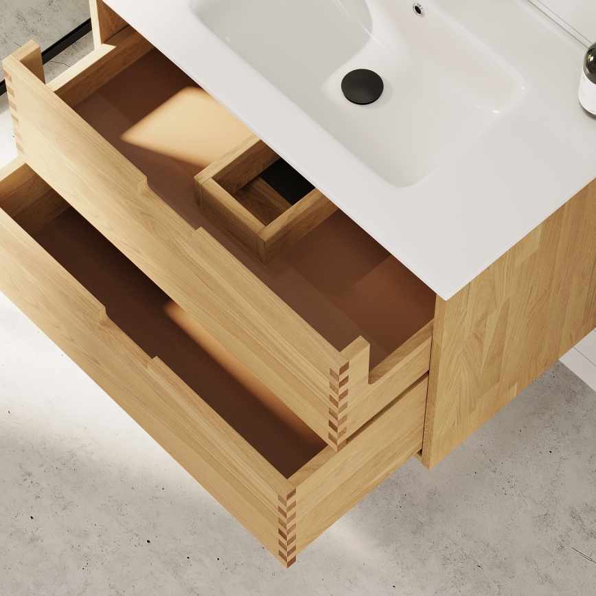 Badezimmerschrank mit Waschtisch GRIBSKOV 80 cm Beige/Eiche/Weiß
