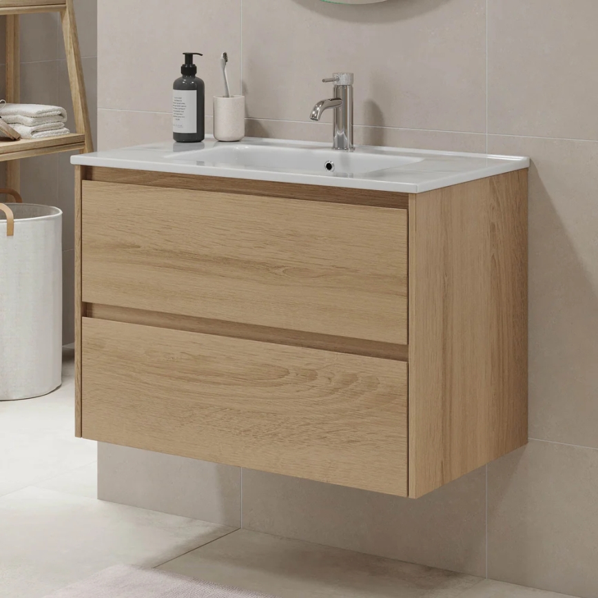Badezimmerschrank mit Waschtisch MOLDE 80x55x46 cm Eiche