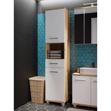 Badezimmerschrank VENOM weiß/Eiche Artisan