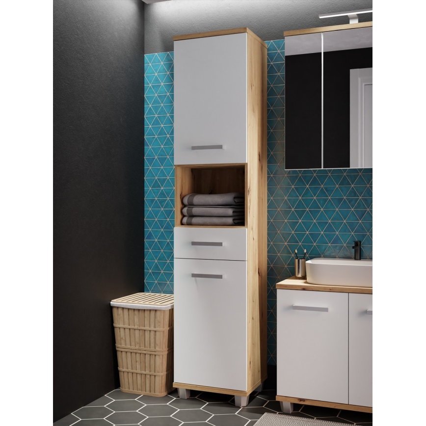 Badezimmerschrank VENOM weiß/Eiche Artisan