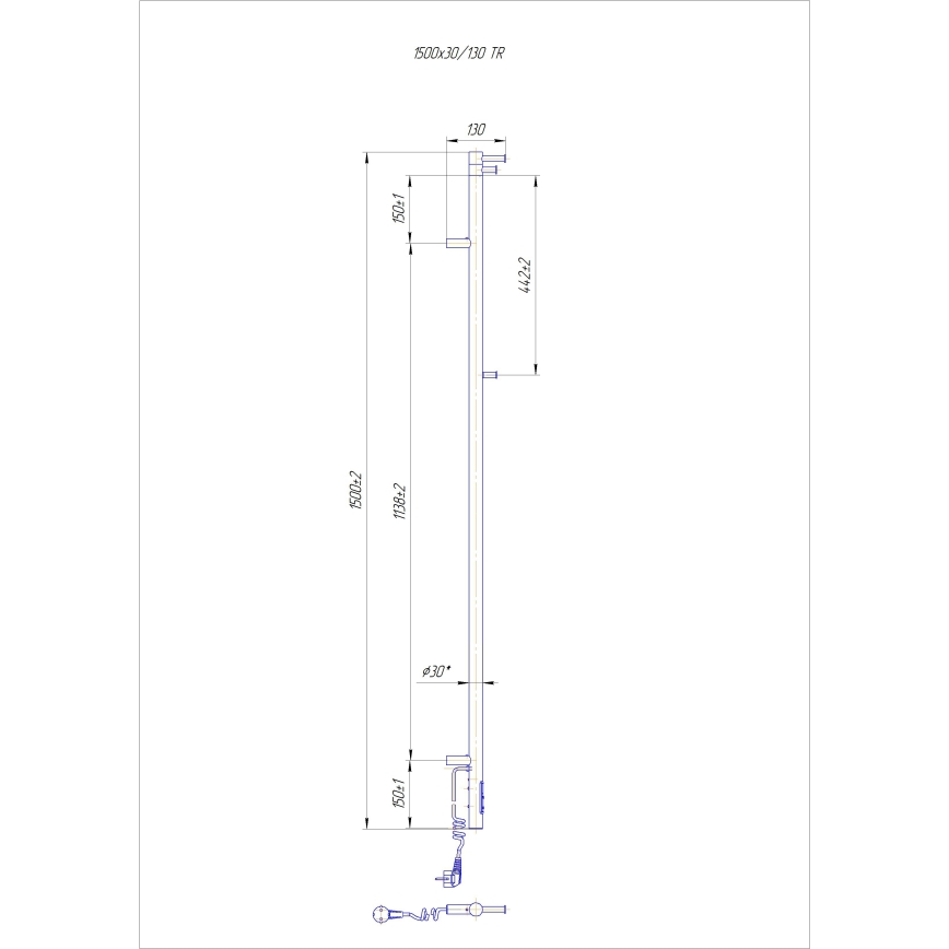 Badheizkörper RAY 35W/230V 150x30 cm IP44 Edelstahl/weiß