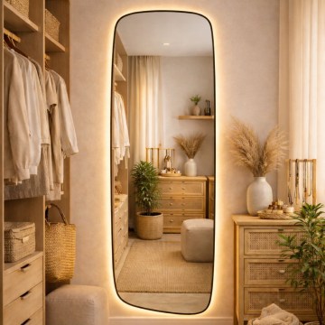 Baltica Design - LED-Badezimmer-Wandspiegel mit Hintergrundbeleuchtung STONE CALM LED/15W/230V 2700K 155x50 cm IP65 schwarz