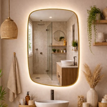 Baltica Design - LED Badezimmer-Wandspiegel mit Hintergrundbeleuchtung STONE CALM LED/15W/230V 4500K 90x60 cm IP65 goldfarben