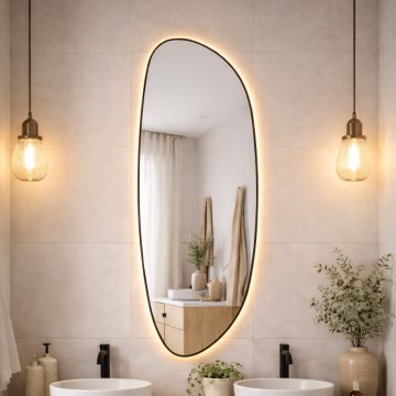 Baltica Design - LED-Badezimmer-Wandspiegel mit Hintergrundbeleuchtung STONE FLUID LED/15W/230V 2700K 155x50 cm IP65 schwarz