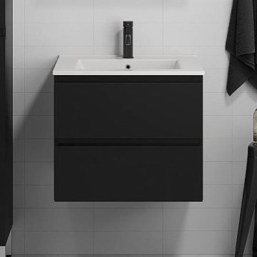 BATH DELUXE 03-060-63-02-01 - Badezimmerschrank mit Waschbecken KENWOOD 61 cm matt schwarz