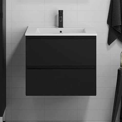 BATH DELUXE 03-060-63-02-01 - Badezimmerschrank mit Waschbecken KENWOOD 61 cm matt schwarz