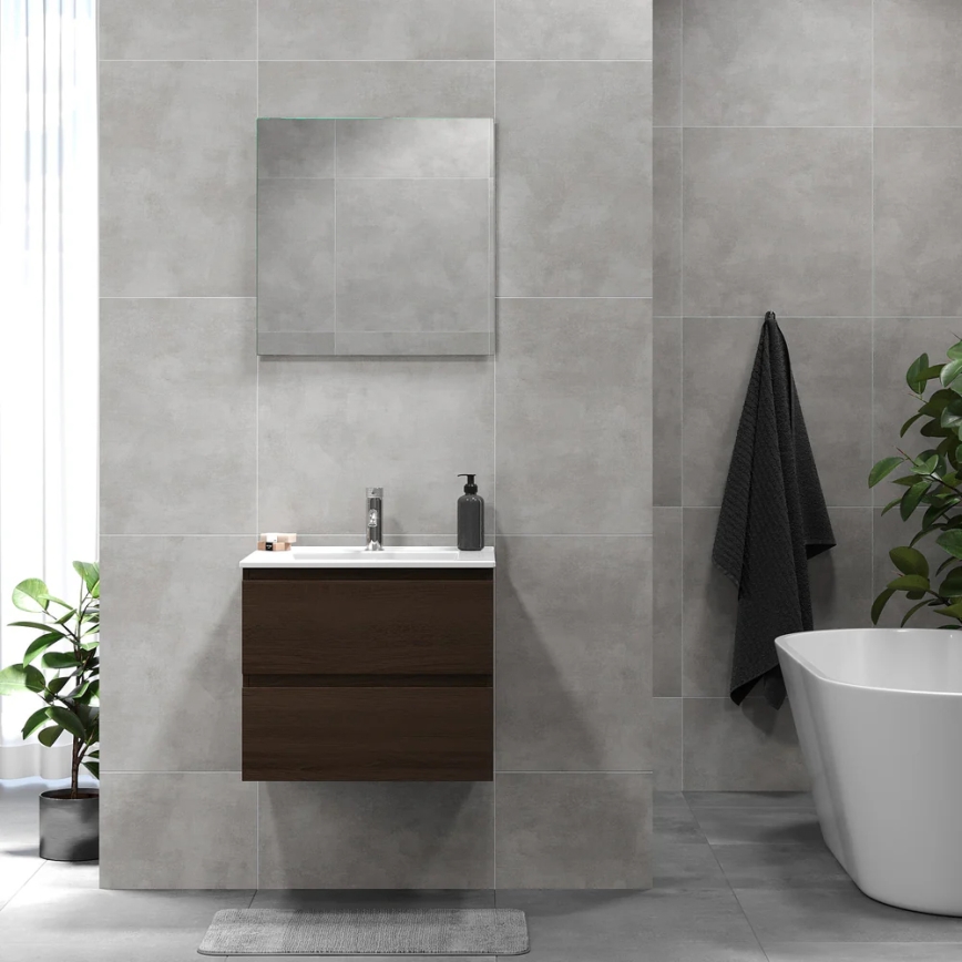 BATH DELUXE 03-060-64-84-01 - Badezimmerschrank mit Waschbecken KENWOOD 61 cm Walnuss